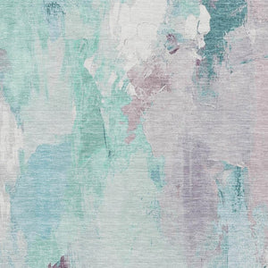 HomeRoots 9' X 12' Teal Lavender Ivory Abstract Area Rug - Stylish, Stain-Resistant for High-Traffic Homes 707922