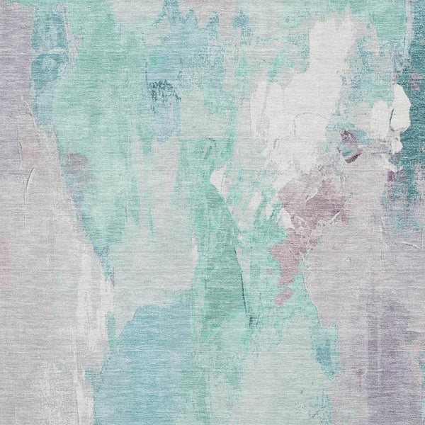 HomeRoots 10' X 14' Teal Lavender Ivory Abstract Washable Area Rug – Durable, Stylish, UV-Protected Elegance 707923