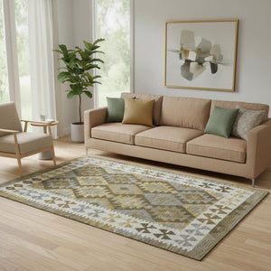 HomeRoots 8' Durable Brown and Ivory Tribal Round Rug with UV Protection – Ideal for High-Traffic Spaces 707926