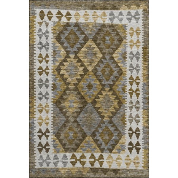 HomeRoots 8' Durable Brown and Ivory Tribal Round Rug with UV Protection – Ideal for High-Traffic Spaces 707926