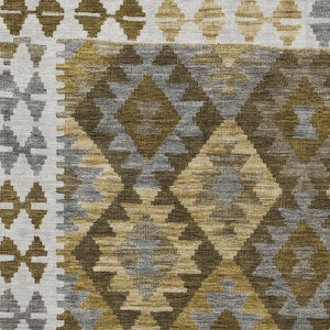 HomeRoots 8' Durable Brown and Ivory Tribal Round Rug with UV Protection – Ideal for High-Traffic Spaces 707926
