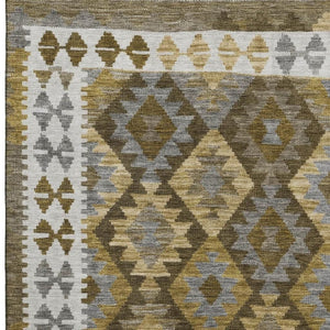 HomeRoots 8' Durable Brown and Ivory Tribal Round Rug with UV Protection – Ideal for High-Traffic Spaces 707926