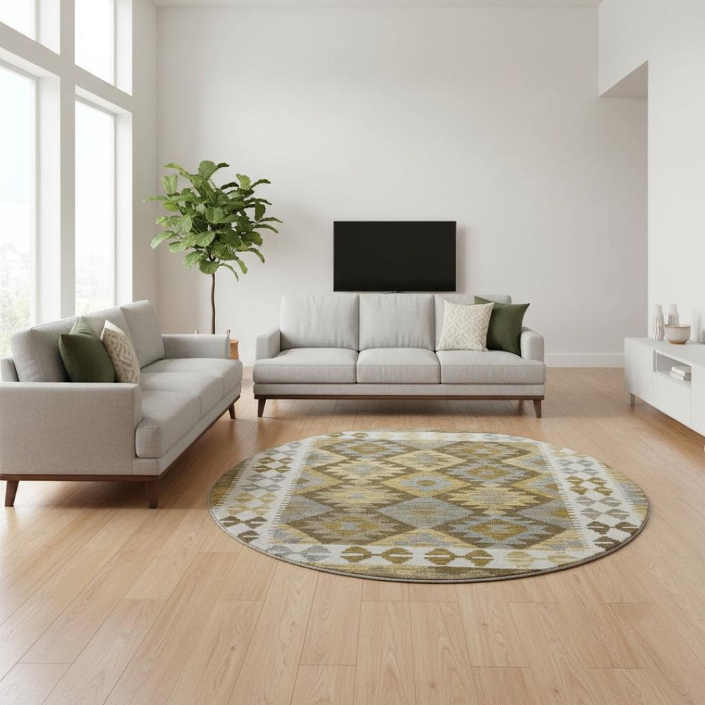 HomeRoots 8' X 10' Brown and Ivory Tribal Area Rug – Washable, UV-Protected, Non-Slip for High-Traffic Spaces 707927