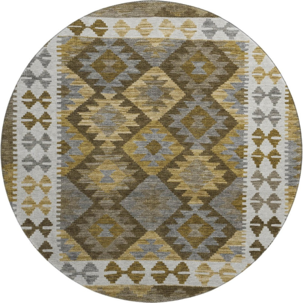 HomeRoots 8' X 10' Brown and Ivory Tribal Area Rug – Washable, UV-Protected, Non-Slip for High-Traffic Spaces 707927