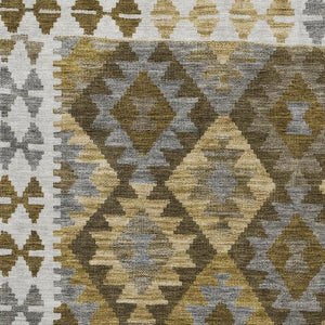 HomeRoots 9' X 12' Brown and Ivory Tribal Washable Area Rug with UV Protection for Stylish Family Living Spaces 707928