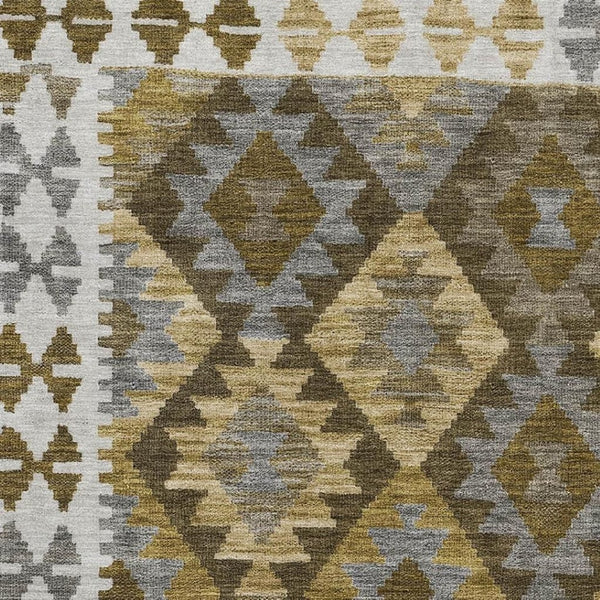 HomeRoots 9' X 12' Brown and Ivory Tribal Washable Area Rug with UV Protection for Stylish Family Living Spaces 707928