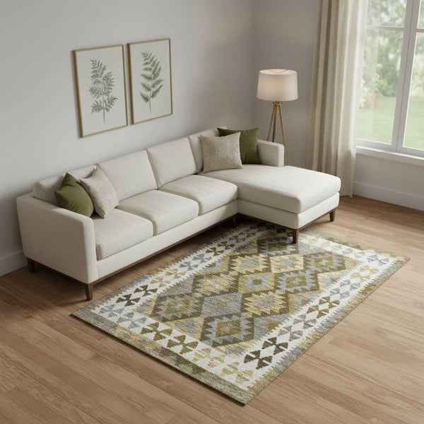 HomeRoots 10' X 14' Brown Tribal Area Rug - Washable, UV-Protected, Stain-Resistant for Modern Homes & Families 707929
