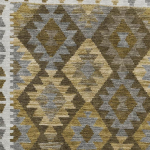 HomeRoots 10' X 14' Brown Tribal Area Rug - Washable, UV-Protected, Stain-Resistant for Modern Homes & Families 707929