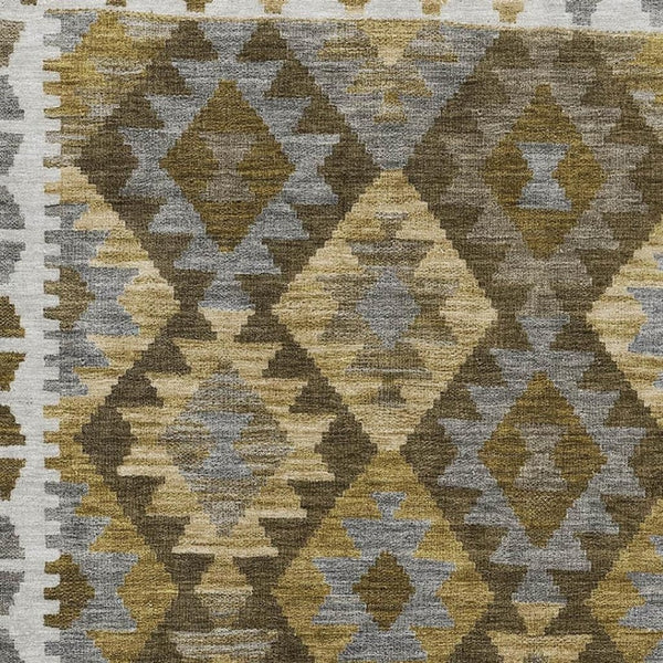 HomeRoots 10' X 14' Brown Tribal Area Rug - Washable, UV-Protected, Stain-Resistant for Modern Homes & Families 707929