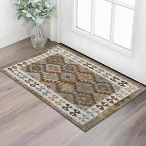 HomeRoots 5' X 8' Copper And Ivory Tribal Area Rug - Washable, UV-Protected, Stain-Resistant & Stylish Design 707931