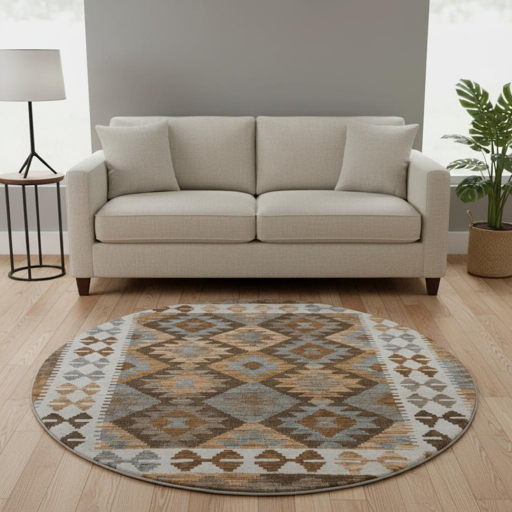 HomeRoots 8' X 10' Copper and Ivory Tribal Area Rug - Durable, Washable, UV-Protected for Homes with Pets & Kids 707933