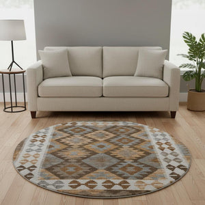 HomeRoots 8' X 10' Copper and Ivory Tribal Area Rug - Durable, Washable, UV-Protected for Homes with Pets & Kids 707933