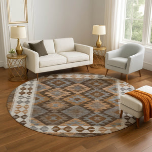 HomeRoots 8' X 10' Copper and Ivory Tribal Area Rug - Durable, Washable, UV-Protected for Homes with Pets & Kids 707933