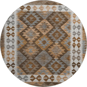 HomeRoots 8' X 10' Copper and Ivory Tribal Area Rug - Durable, Washable, UV-Protected for Homes with Pets & Kids 707933