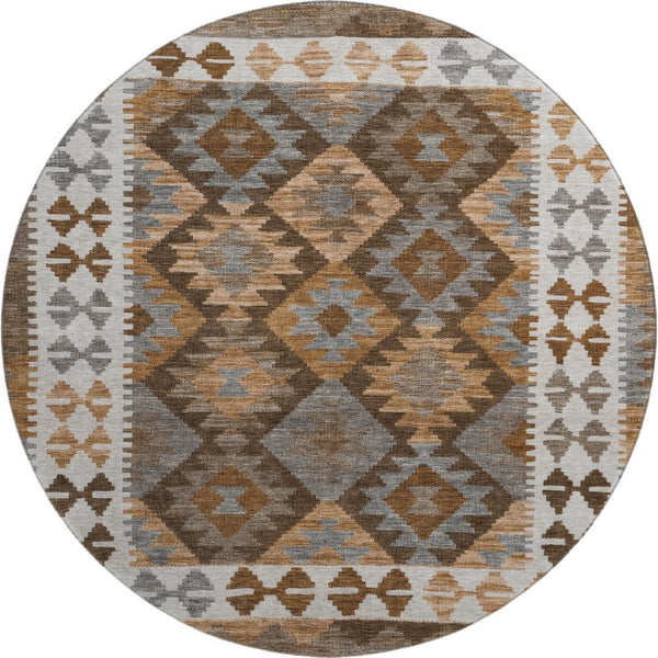 HomeRoots 8' X 10' Copper and Ivory Tribal Area Rug - Durable, Washable, UV-Protected for Homes with Pets & Kids 707933