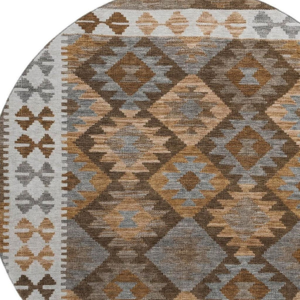 HomeRoots 8' X 10' Copper and Ivory Tribal Area Rug - Durable, Washable, UV-Protected for Homes with Pets & Kids 707933