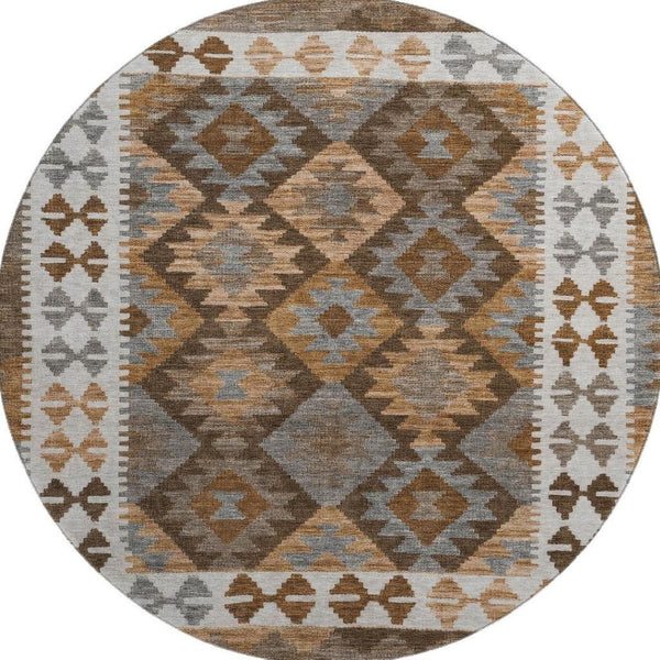HomeRoots 8' X 10' Copper and Ivory Tribal Area Rug - Durable, Washable, UV-Protected for Homes with Pets & Kids 707933
