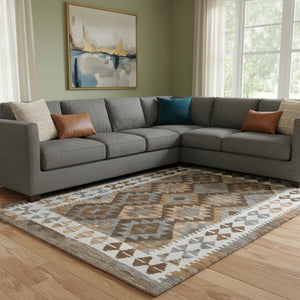 HomeRoots 9' X 12' Copper and Ivory Tribal Washable Area Rug - Stain Resistant, UV Protected, Durable Design 707934