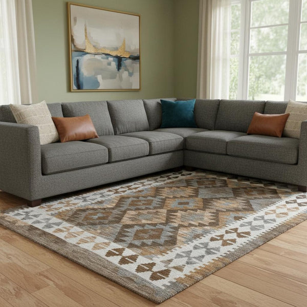 HomeRoots 9' X 12' Copper and Ivory Tribal Washable Area Rug - Stain Resistant, UV Protected, Durable Design 707934