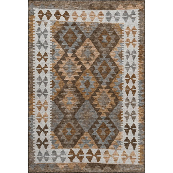 HomeRoots 9' X 12' Copper and Ivory Tribal Washable Area Rug - Stain Resistant, UV Protected, Durable Design 707934