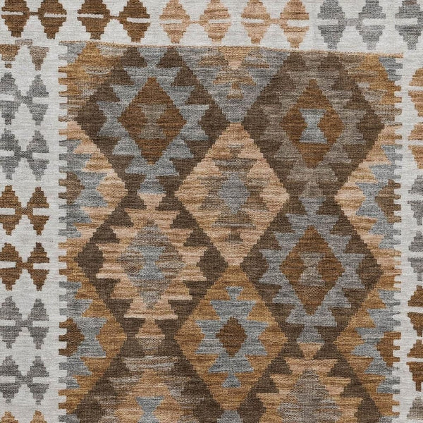 HomeRoots 9' X 12' Copper and Ivory Tribal Washable Area Rug - Stain Resistant, UV Protected, Durable Design 707934
