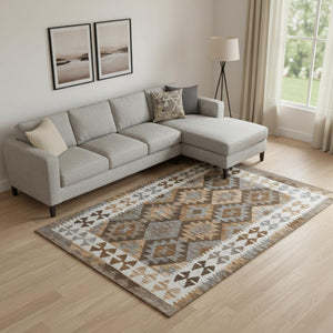 HomeRoots 10' X 14' Copper and Ivory Tribal Area Rug – Stylish, Stain-Resistant, UV-Protected for Modern Homes 707935
