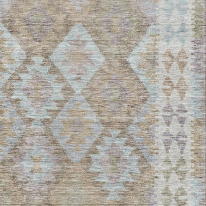 HomeRoots 5' X 8' Khaki Tribal Area Rug - Washable, UV Protected, Durable Design for High-Traffic Spaces 707937
