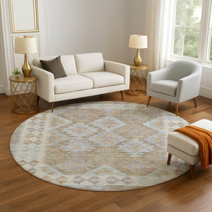 HomeRoots 8' X 10' Washable Khaki & Ivory Tribal Area Rug – Durable, Stain-Resistant & UV Protected for Busy Homes 707939