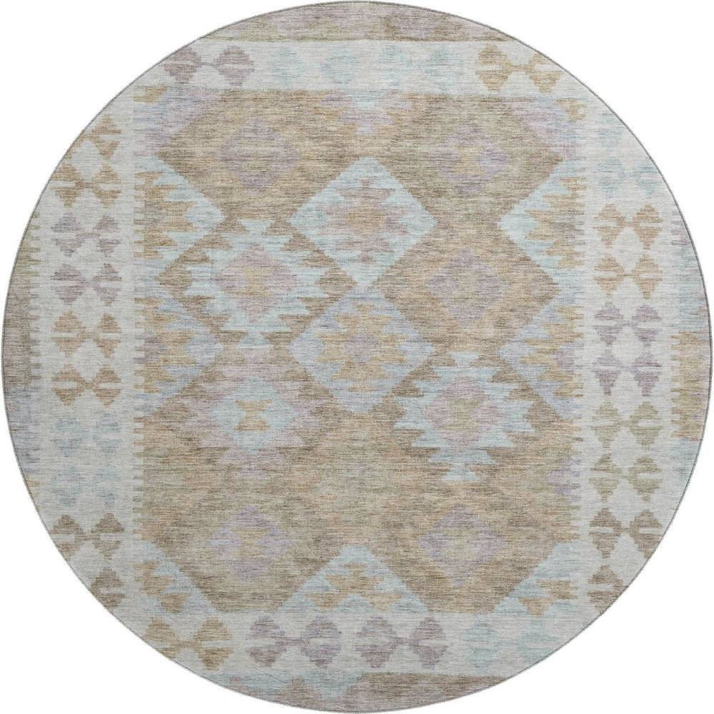 HomeRoots 8' X 10' Washable Khaki & Ivory Tribal Area Rug – Durable, Stain-Resistant & UV Protected for Busy Homes 707939
