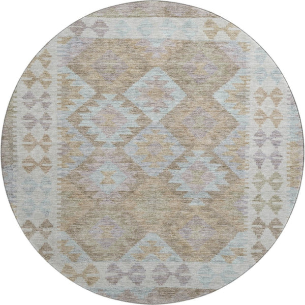 HomeRoots 8' X 10' Washable Khaki & Ivory Tribal Area Rug – Durable, Stain-Resistant & UV Protected for Busy Homes 707939
