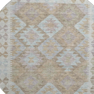 HomeRoots 8' X 10' Washable Khaki & Ivory Tribal Area Rug – Durable, Stain-Resistant & UV Protected for Busy Homes 707939