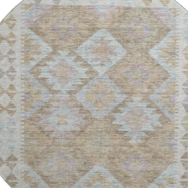 HomeRoots 8' X 10' Washable Khaki & Ivory Tribal Area Rug – Durable, Stain-Resistant & UV Protected for Busy Homes 707939