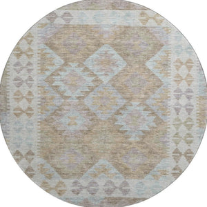 HomeRoots 8' X 10' Washable Khaki & Ivory Tribal Area Rug – Durable, Stain-Resistant & UV Protected for Busy Homes 707939