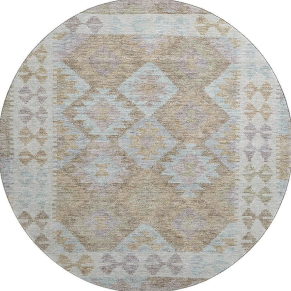 HomeRoots 8' X 10' Washable Khaki & Ivory Tribal Area Rug – Durable, Stain-Resistant & UV Protected for Busy Homes 707939