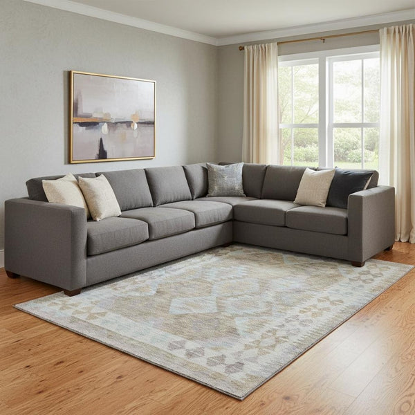 HomeRoots 9' X 12' Khaki Tribal Area Rug - Washable, UV-Protected, Stain-Resistant, Perfect for Busy Homes! 707940