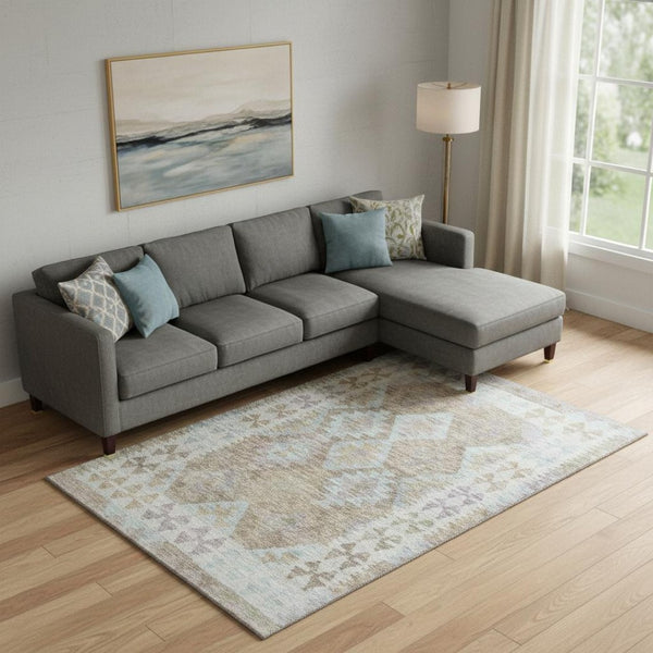 HomeRoots 10' X 14' Khaki Tribal Area Rug - Washable, Stain-Resistant, UV Protected for Stylish Living Spaces 707941