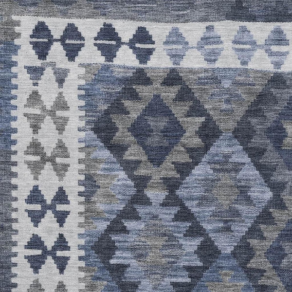 HomeRoots 5' X 8' Navy Blue Tribal Area Rug – Soft, Stain Resistant, UV Protected for Stylish Everyday Living 707943