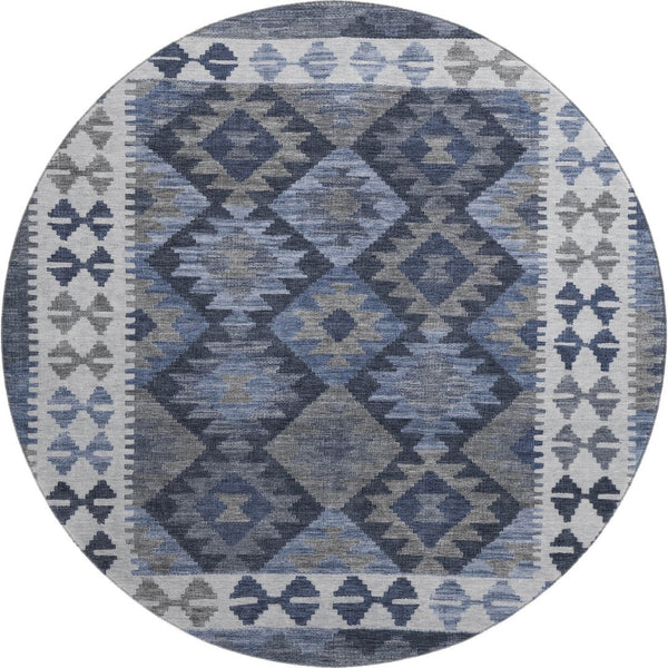 HomeRoots 8' X 10' Navy Blue & Ivory Tribal Washable Area Rug - UV Protected, Non-Slip, Easy Clean Design 707945