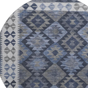 HomeRoots 8' X 10' Navy Blue & Ivory Tribal Washable Area Rug - UV Protected, Non-Slip, Easy Clean Design 707945