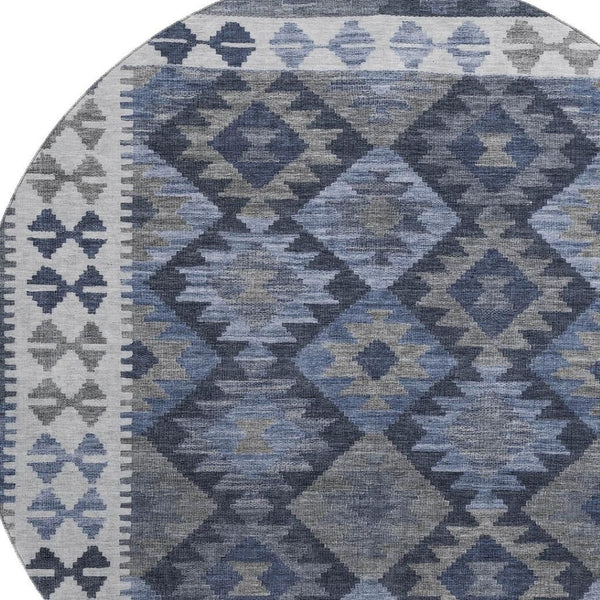 HomeRoots 8' X 10' Navy Blue & Ivory Tribal Washable Area Rug - UV Protected, Non-Slip, Easy Clean Design 707945
