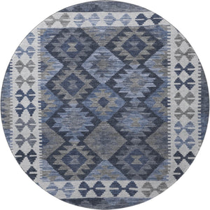 HomeRoots 8' X 10' Navy Blue & Ivory Tribal Washable Area Rug - UV Protected, Non-Slip, Easy Clean Design 707945