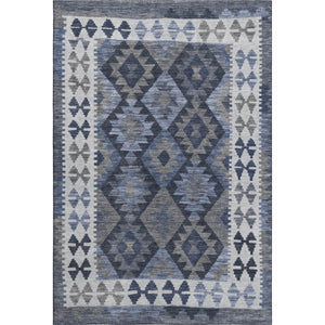 HomeRoots 9' x 12' Navy Blue and Ivory Tribal Area Rug - Washable, UV Protected, Durable for High-Traffic Spaces 707946