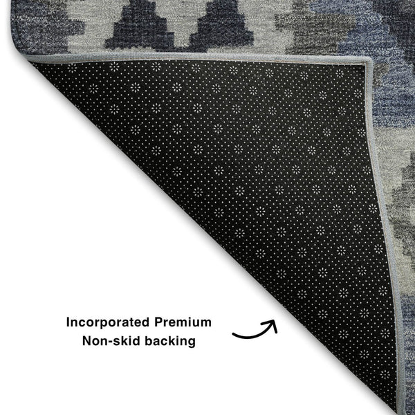 HomeRoots 9' x 12' Navy Blue and Ivory Tribal Area Rug - Washable, UV Protected, Durable for High-Traffic Spaces 707946