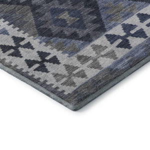 HomeRoots 9' x 12' Navy Blue and Ivory Tribal Area Rug - Washable, UV Protected, Durable for High-Traffic Spaces 707946