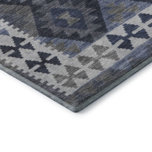 HomeRoots 9' x 12' Navy Blue and Ivory Tribal Area Rug - Washable, UV Protected, Durable for High-Traffic Spaces 707946