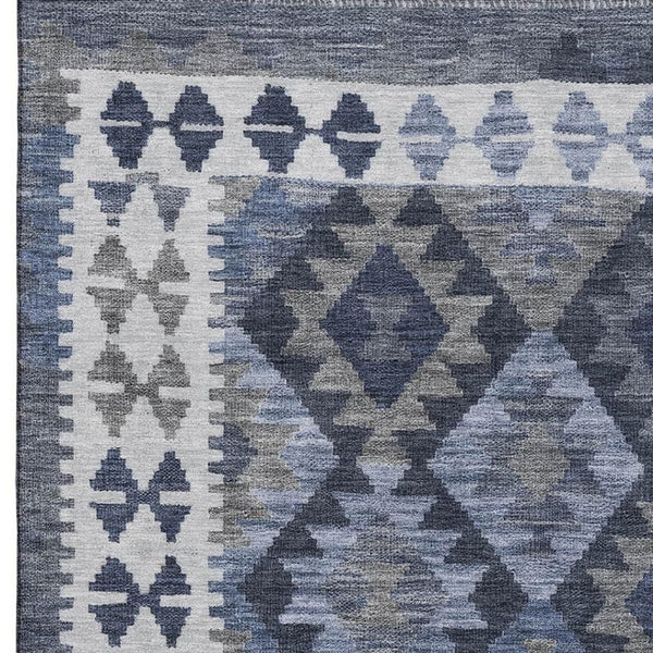 HomeRoots 10' X 14' Navy Blue & Ivory Tribal Area Rug - Washable, UV Protected, Non-Slip for Busy Homes! 707947