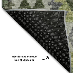 HomeRoots 5' X 8' Olive Green Tribal Area Rug: Washable, UV Protected, Stylish & Durable for Busy Homes 707949