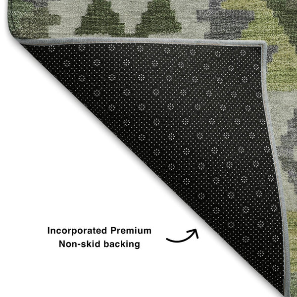 HomeRoots 5' X 8' Olive Green Tribal Area Rug: Washable, UV Protected, Stylish & Durable for Busy Homes 707949