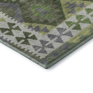 HomeRoots 5' X 8' Olive Green Tribal Area Rug: Washable, UV Protected, Stylish & Durable for Busy Homes 707949