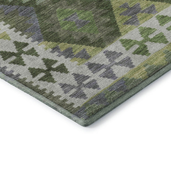 HomeRoots 5' X 8' Olive Green Tribal Area Rug: Washable, UV Protected, Stylish & Durable for Busy Homes 707949